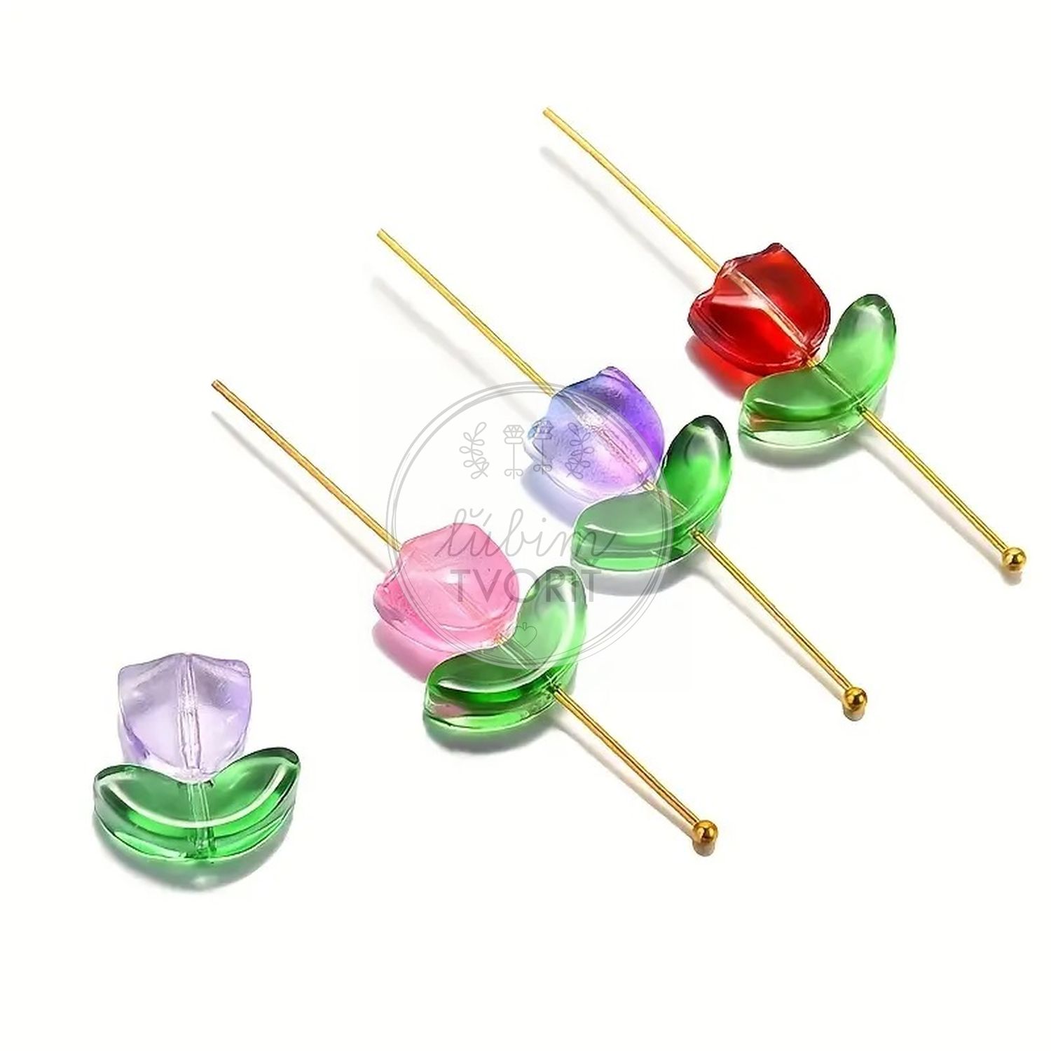 Tulipán - kvet a lístok, 9 x 14 mm - 1 pár