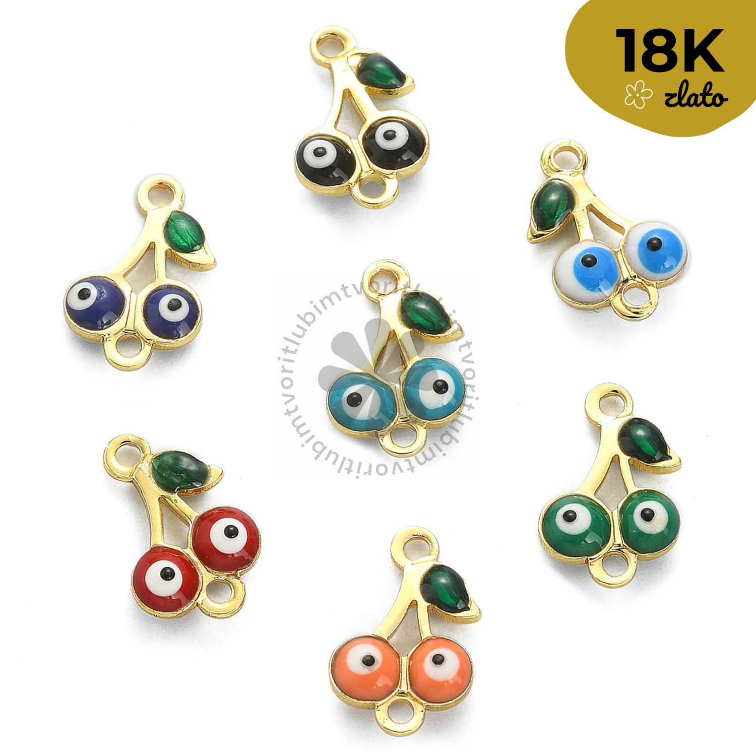 Medzikus čerešňa s evil eye, 8x12 mm - 1 ks