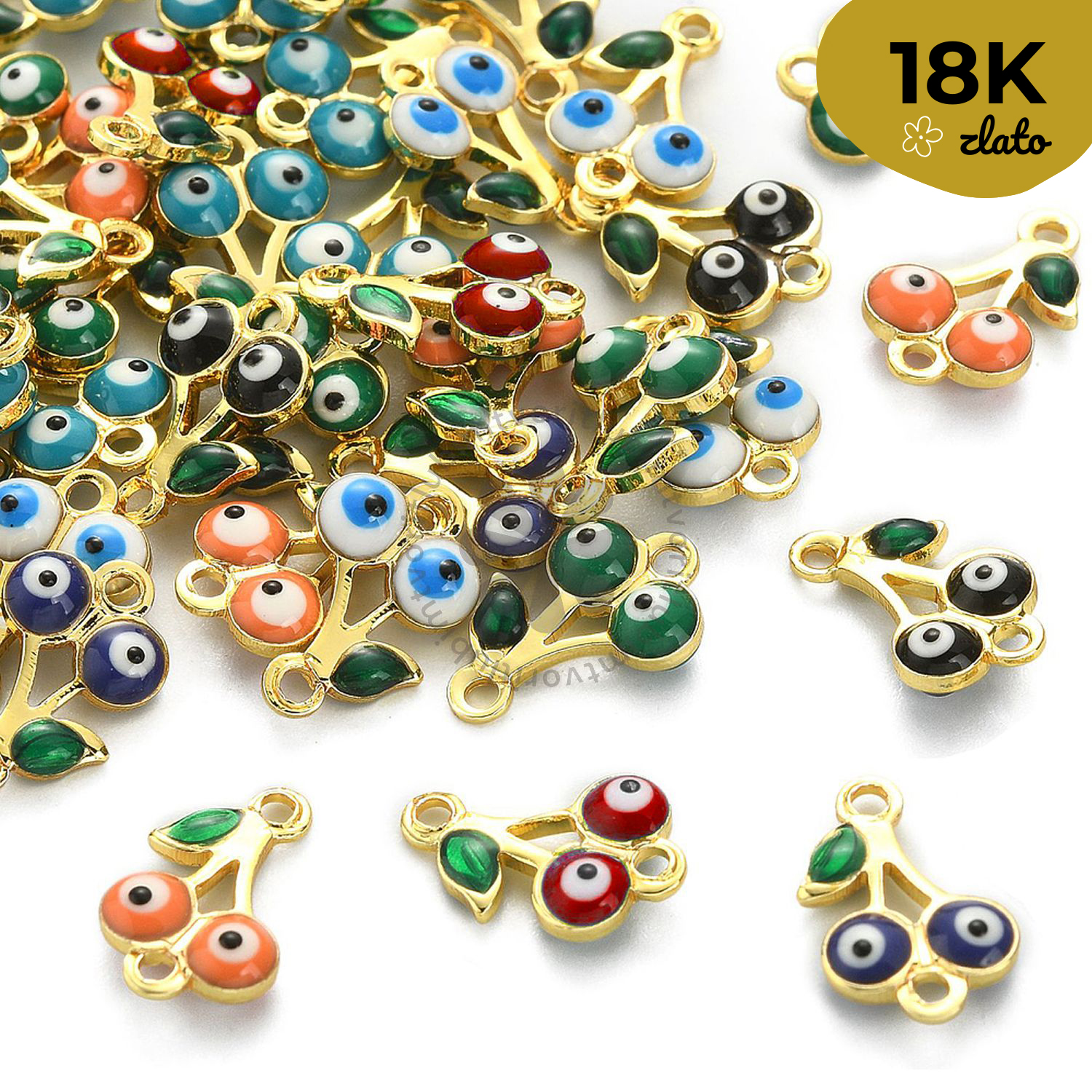 Medzikus čerešňa s evil eye, 8x12 mm - 1 ks