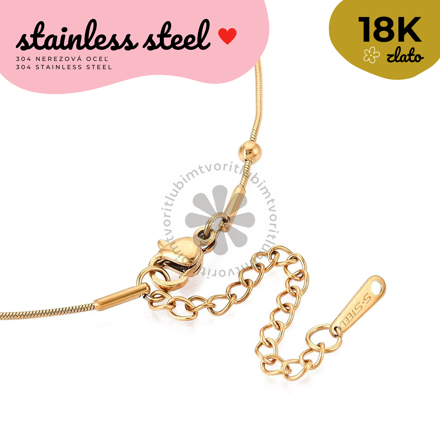 Ozdobná retiazka kovová, 41+6 cm - 1 ks