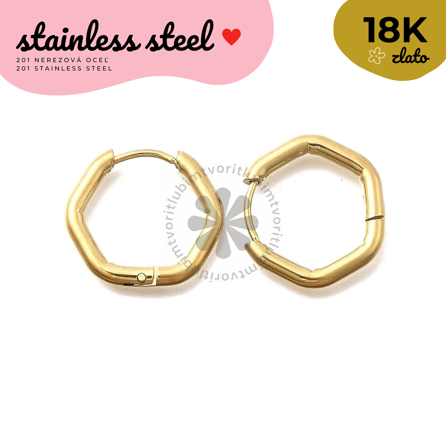 Náušnice z nerezovej ocele, 17x19 mm - 1 pár