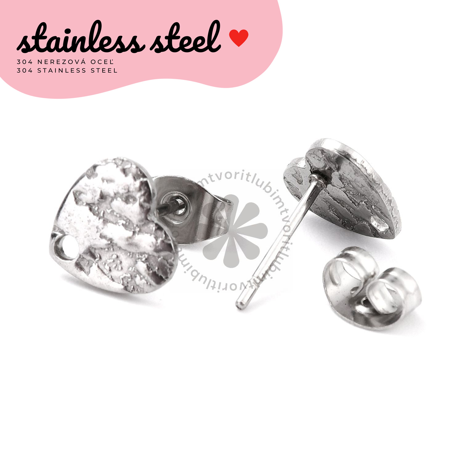 Náušnicové puzetky srdce, 12x9 mm - 1 pár