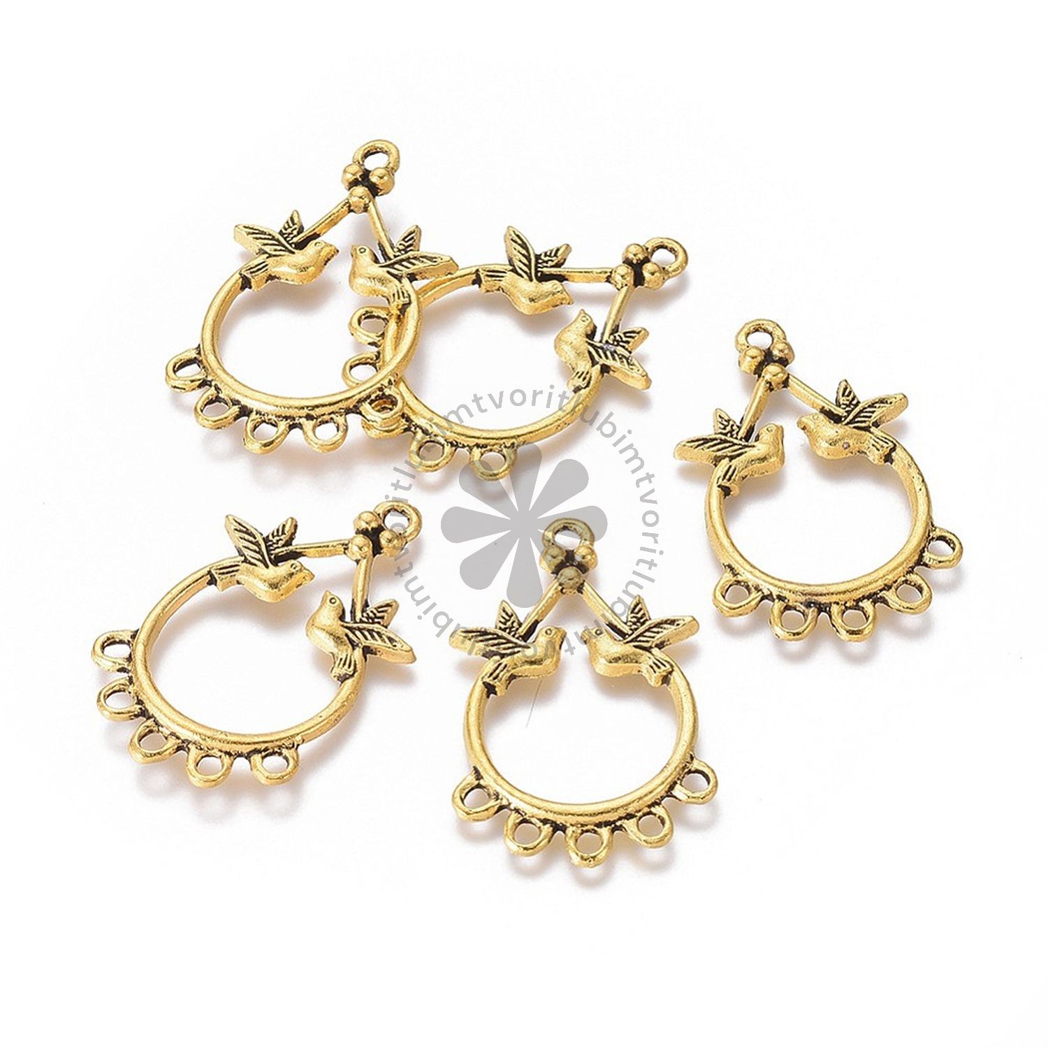 Tibetské kovové ramienko – kvapka s vtáčikom, 36x23 mm - 1 ks