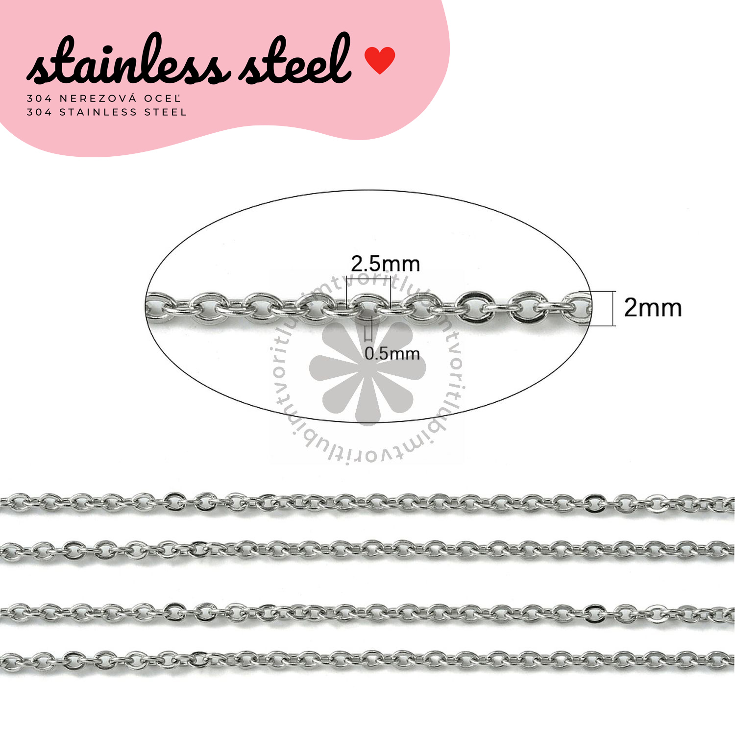 Retiazka z 304 nerezovej ocele - 1 meter