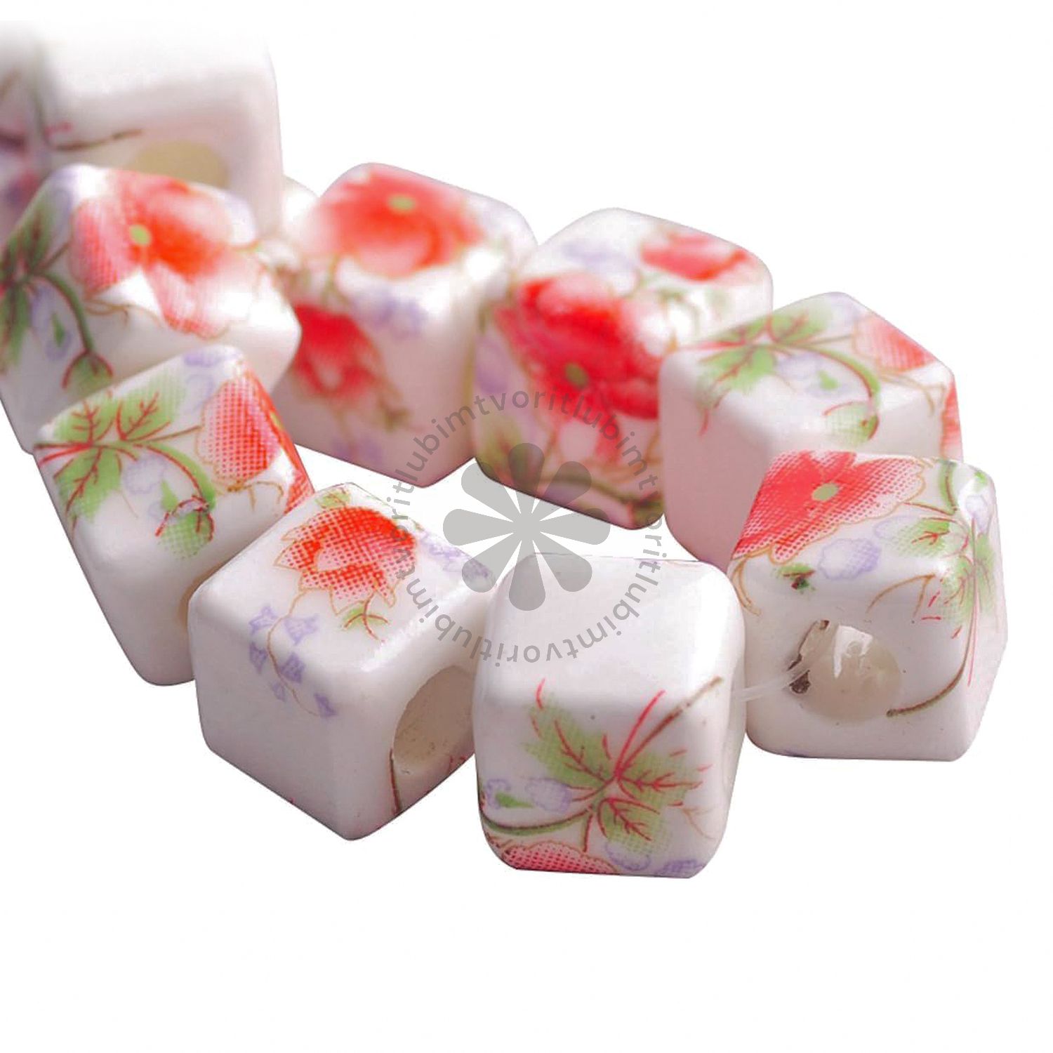 Porcelánová korálka - kocka, 9 mm - 1 ks