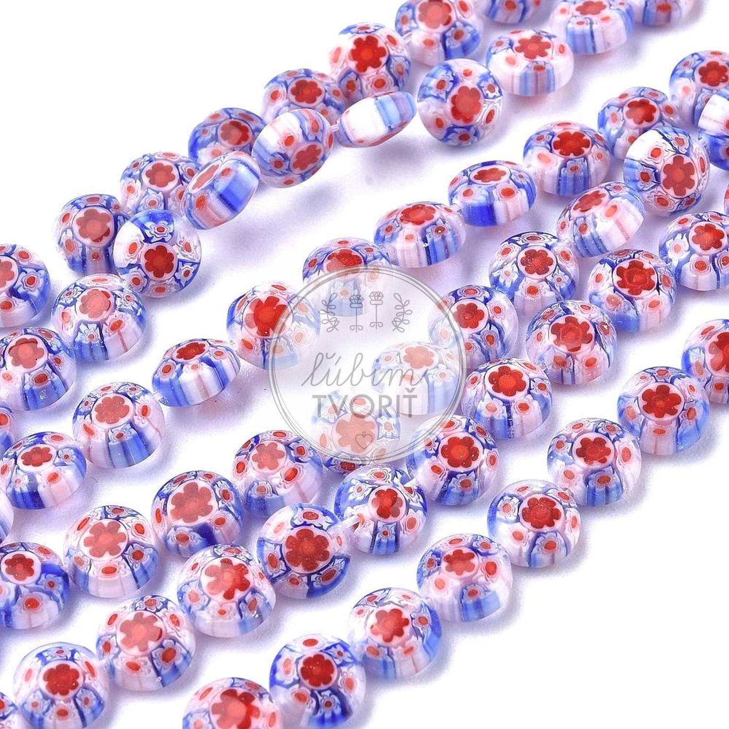 Sklenené korálky millefiori, 8 x 3 mm - 1 ks
