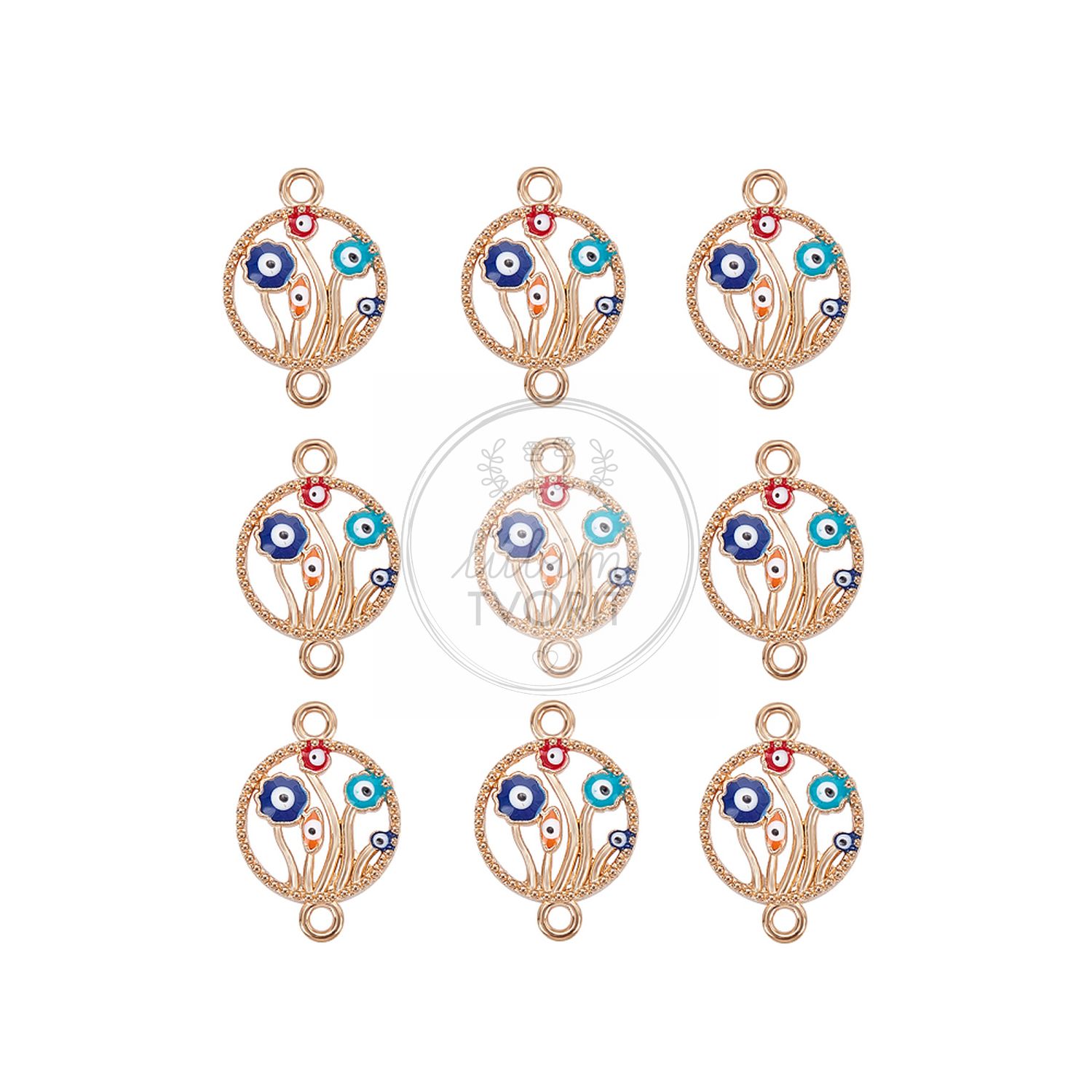 Medzikus s kvetinkami a evil eye, 17 x 24 mm - 1 ks