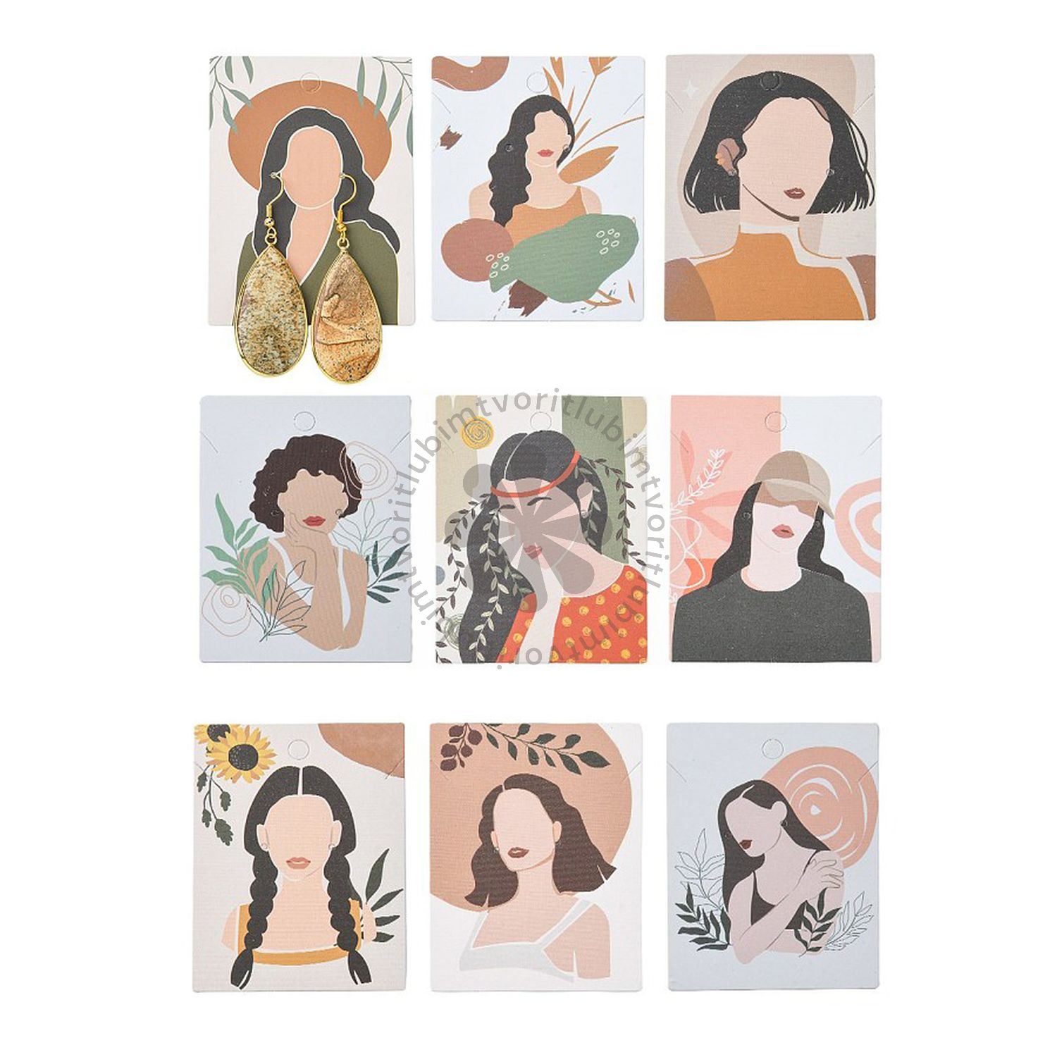 Karta papierová s grafikou, 8x6 cm - 9 ks