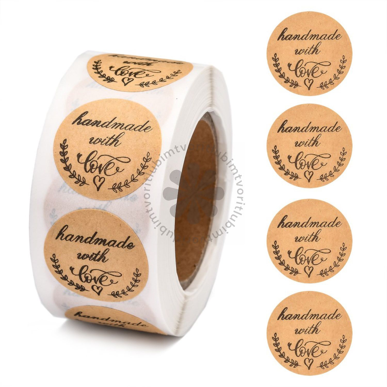 Samolepiace nálepky, "Handmade with Love", 25 mm - 1 rolka