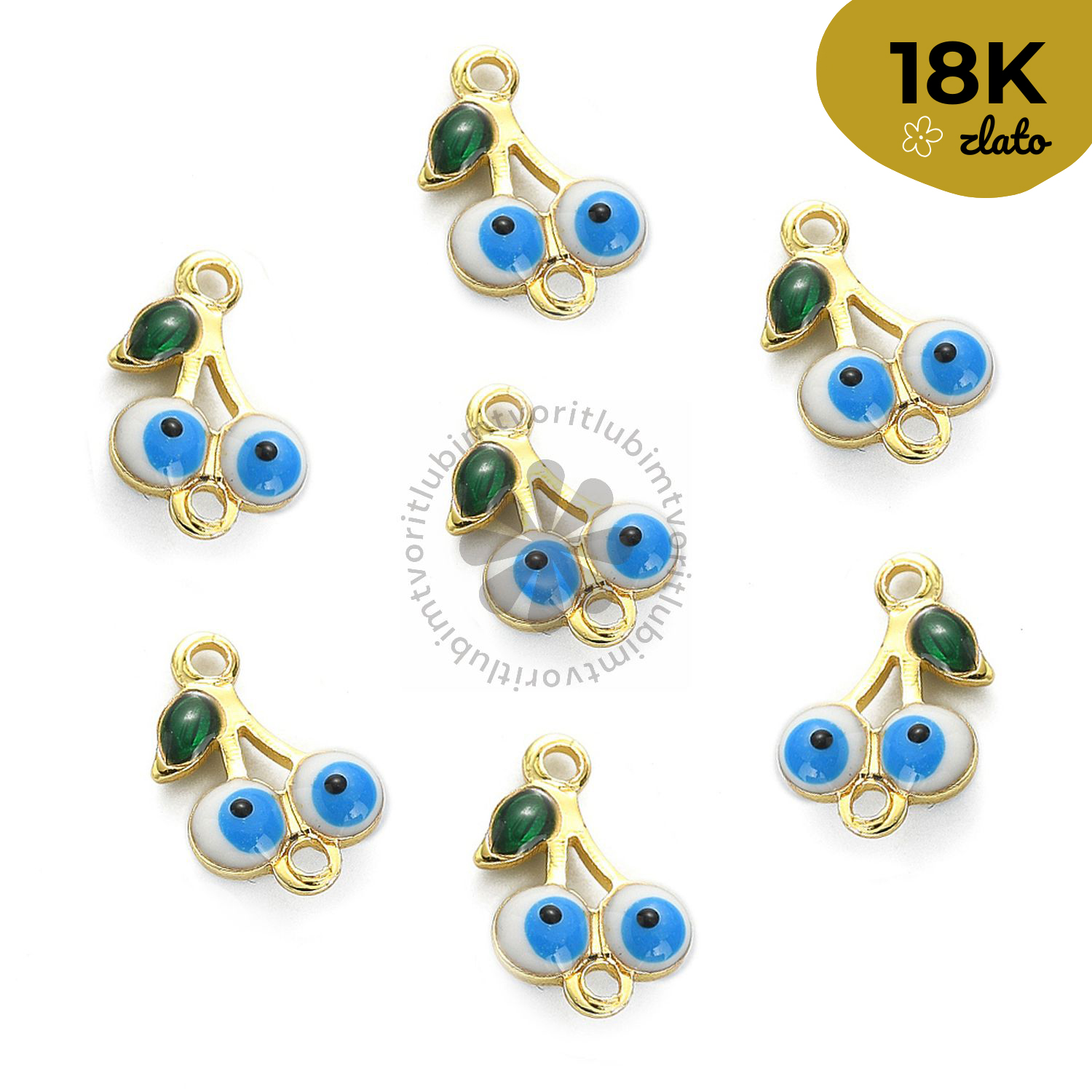 Medzikus čerešňa s evil eye, 8x12 mm - 1 ks