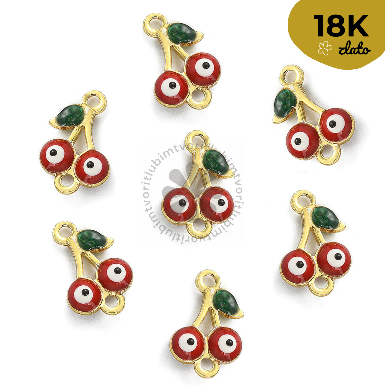 Medzikus čerešňa s evil eye, 8x12 mm - 1 ks