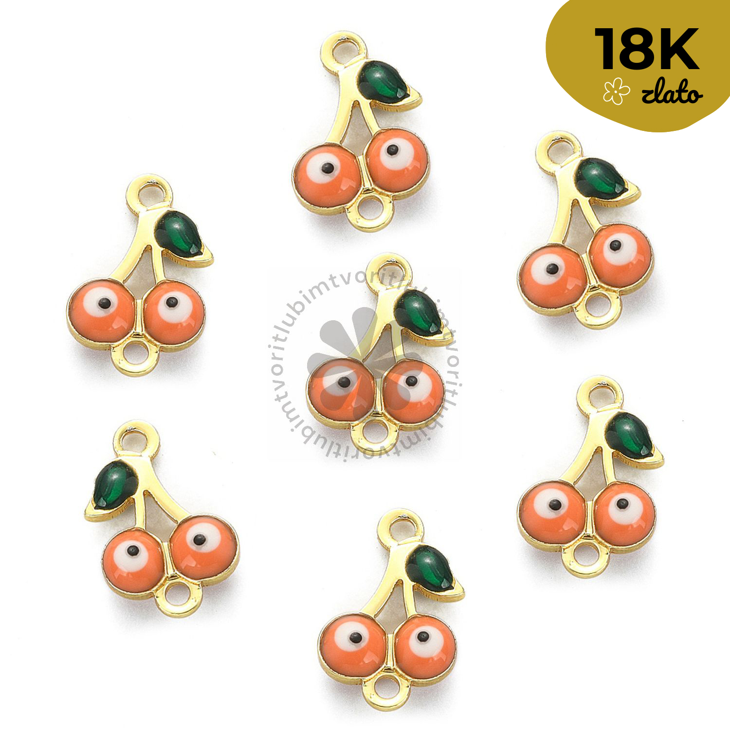 Medzikus čerešňa s evil eye, 8x12 mm - 1 ks