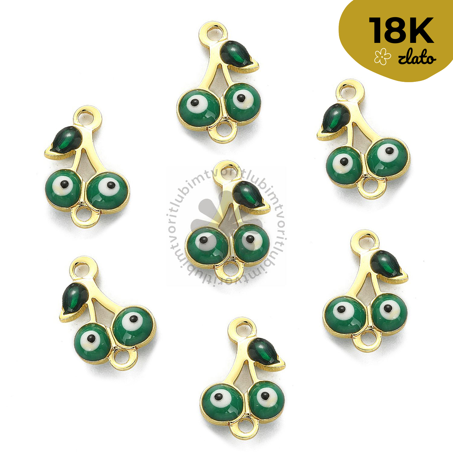 Medzikus čerešňa s evil eye, 8x12 mm - 1 ks