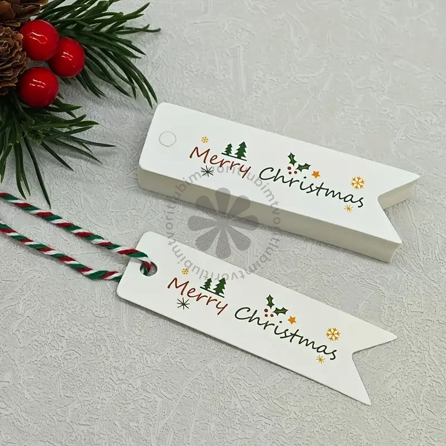 Menovka na darček, Merry Christmas, 2x7 cm - 10 ks