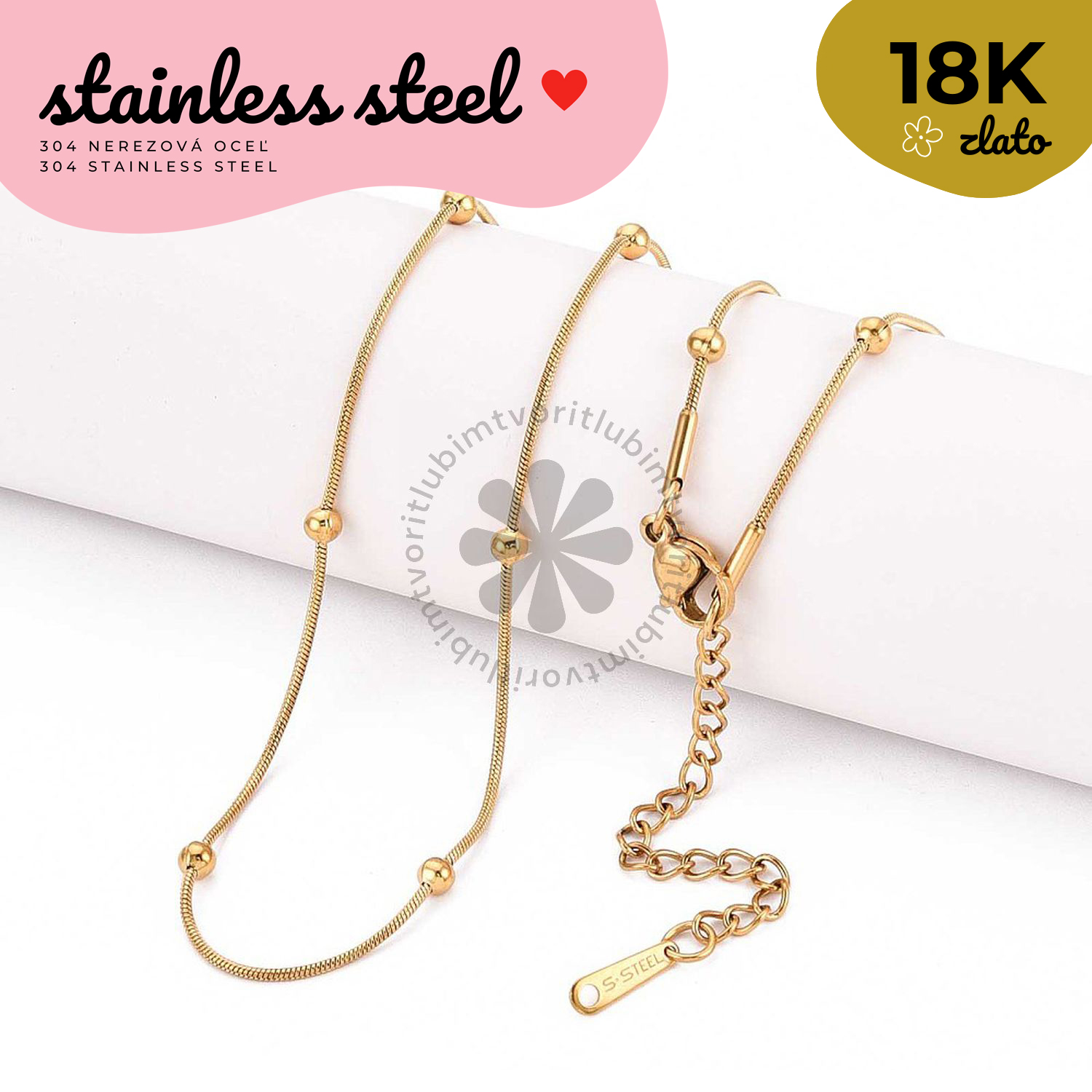 Ozdobná retiazka kovová, 41+6 cm - 1 ks