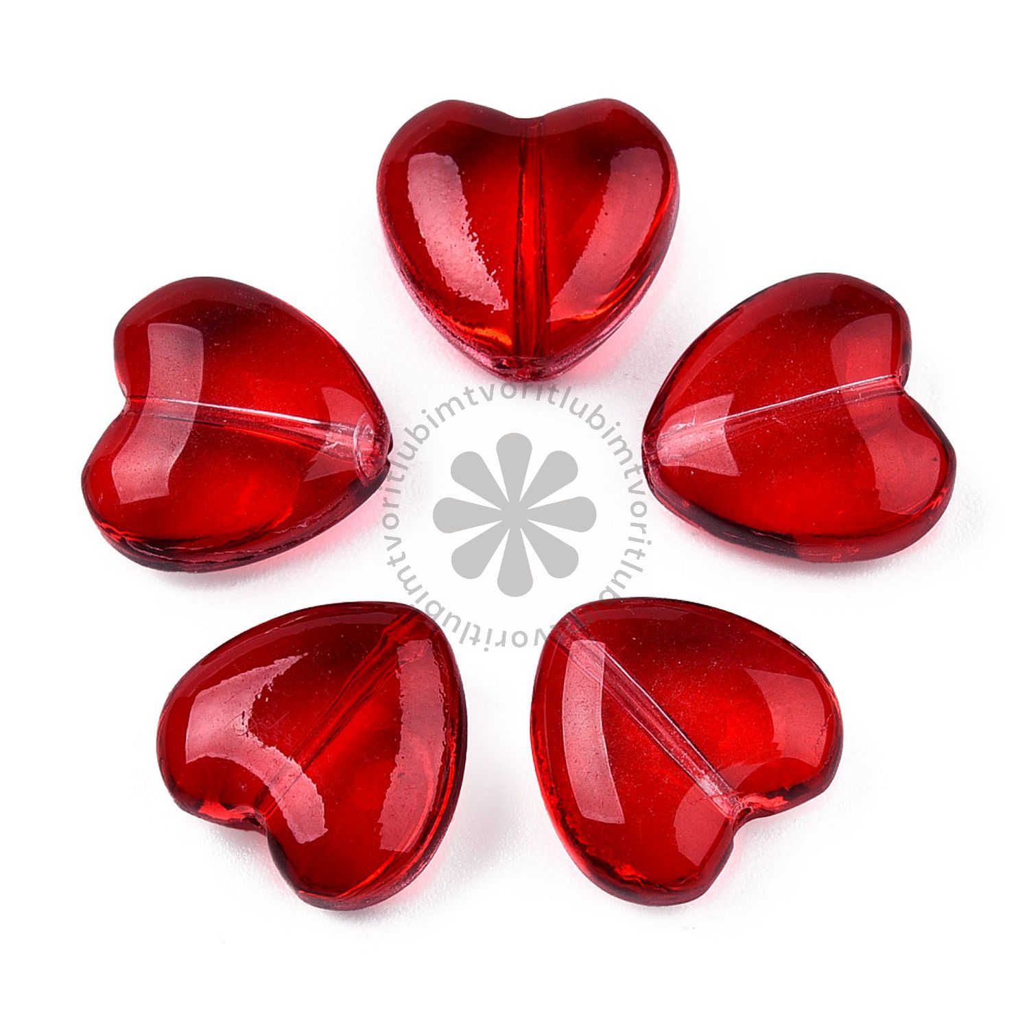 Sklenená korálka srdiečko, 12 mm - 1 ks