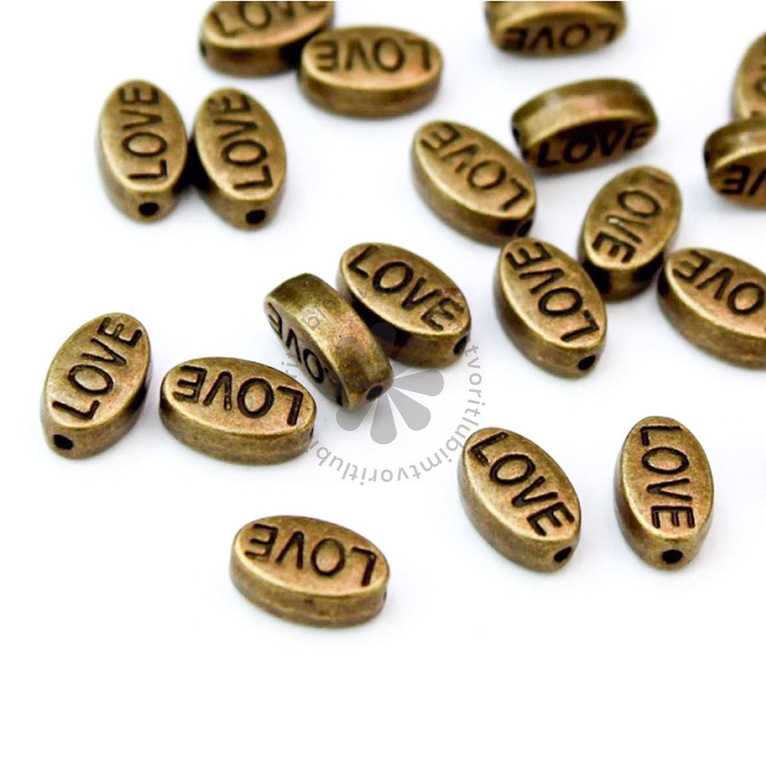 Kovová korálka LOVE, 10x6 mm - 10 ks