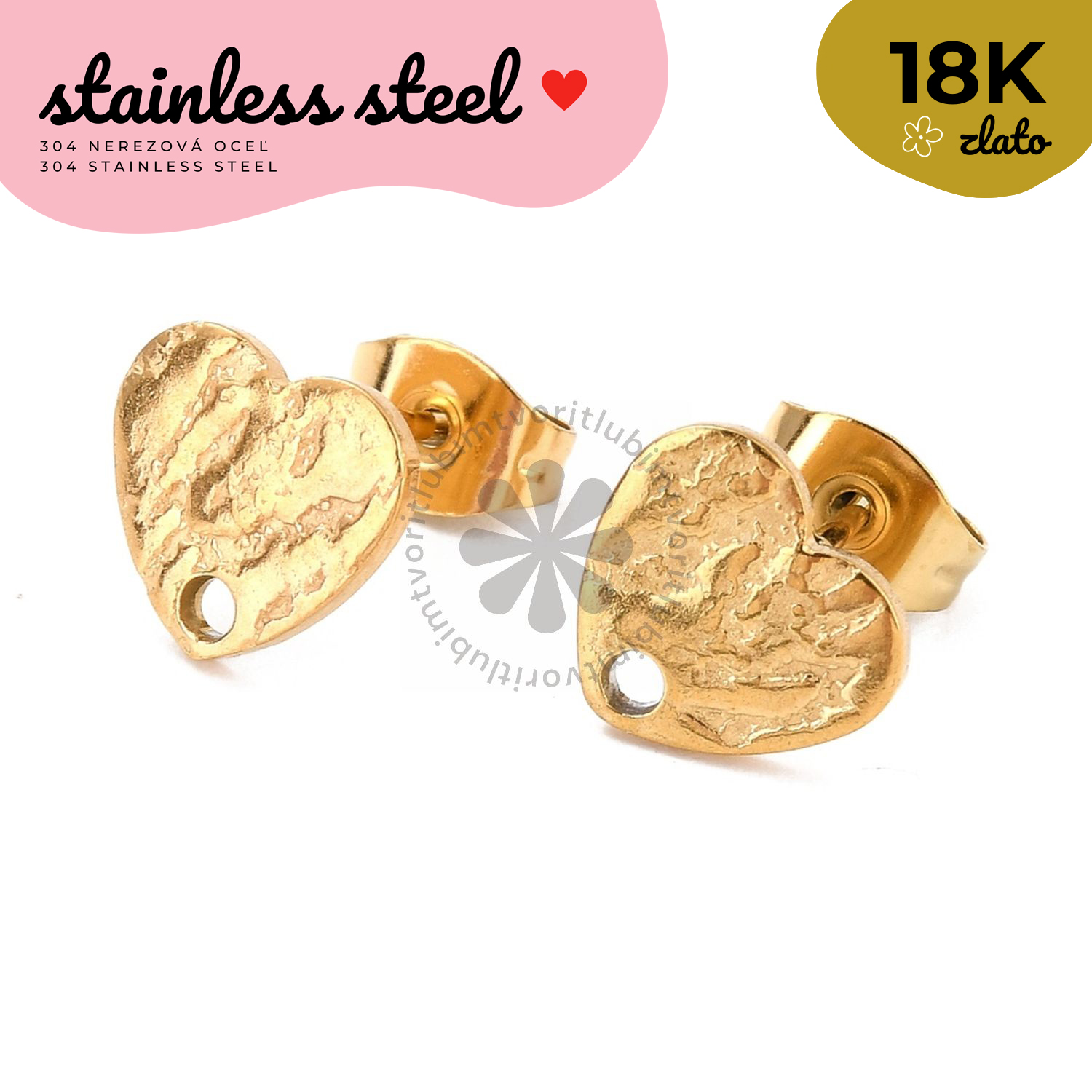 Náušnicové puzetky srdce, 12x9 mm - 1 pár