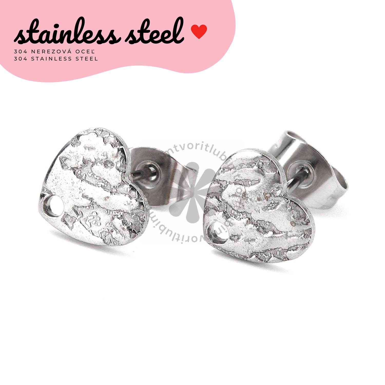 Náušnicové puzetky srdce, 12x9 mm - 1 pár