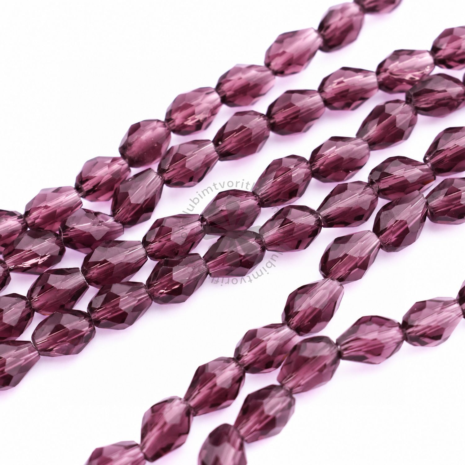 Sklenené brúsené korálky slza, 6x4 mm - 1 šnúrka